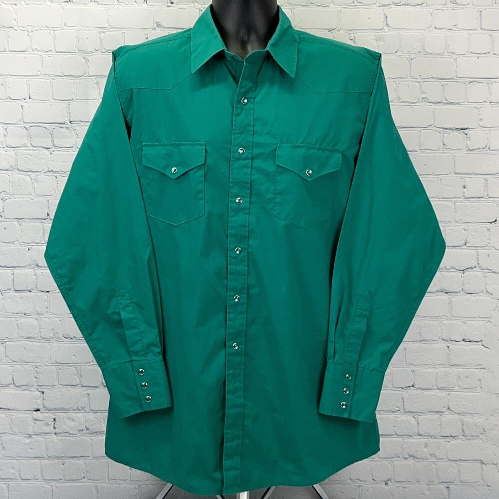 Vintage 90s White Horse Pearl Snap Button Front Shirt Western Green L Large - Picture 2 of 5